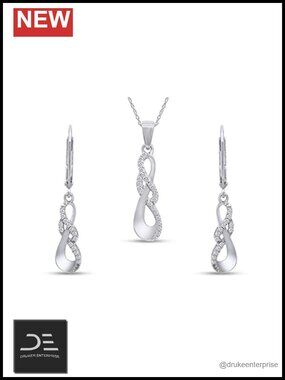 1/4ctw Diamond Infinity Pendant Necklace & Earrings Set 14k White Gold over